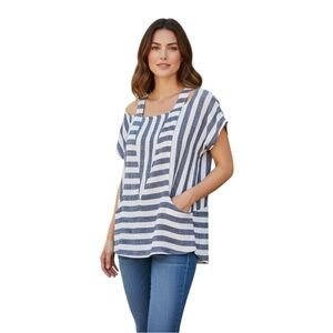 Soft Surroundings Blue & White Cold Shoulder Linen Rayon Tunic size XS